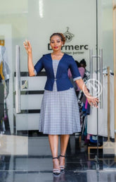 Elegant navy blue and checkered official dress